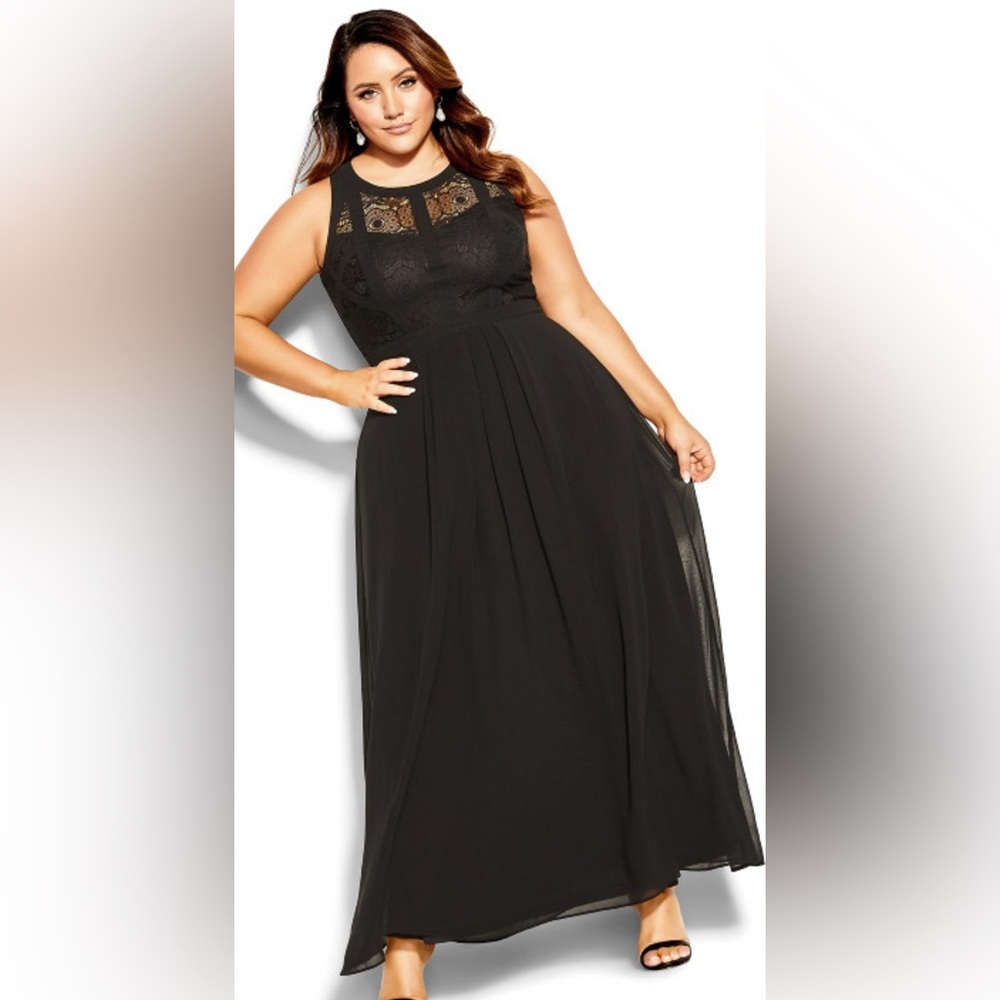 City Chic XL size 22 - black lace paneled bodice - maxi dress